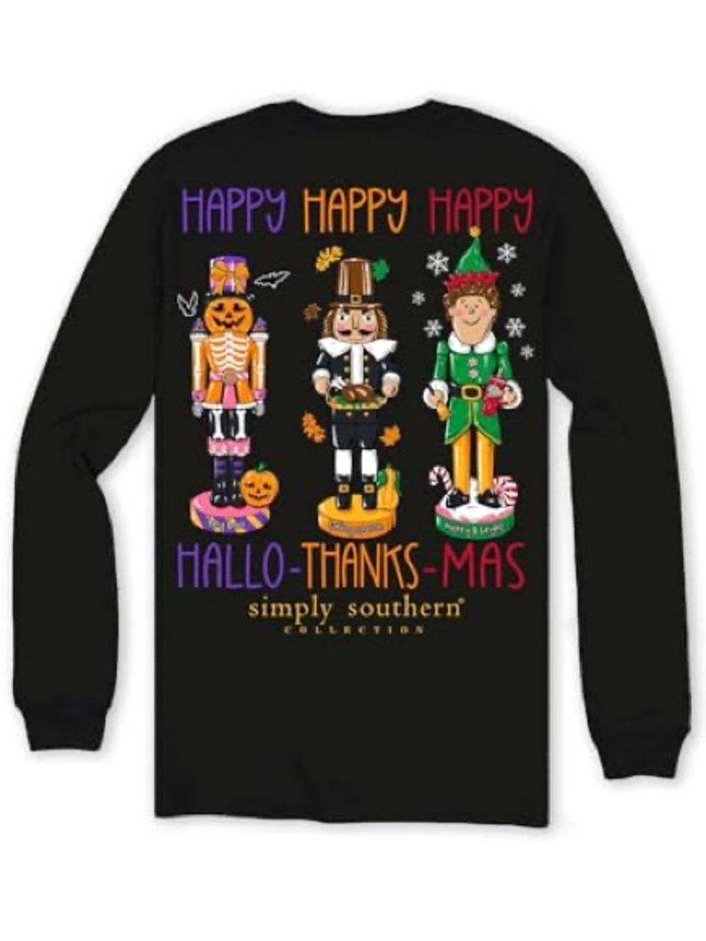 Simply Southern Happy Hallo-Thanks-Mas Long Sleeve Nutcracker Tee Women S Black